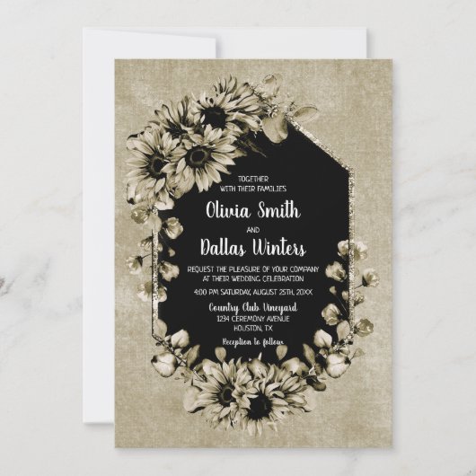 Alles in één rustieke zonnebloem bloemenbruiloft kaart (Voorkant)