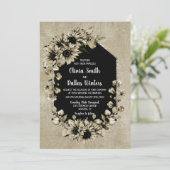 Alles in één rustieke zonnebloem bloemenbruiloft kaart (Staand voorkant)