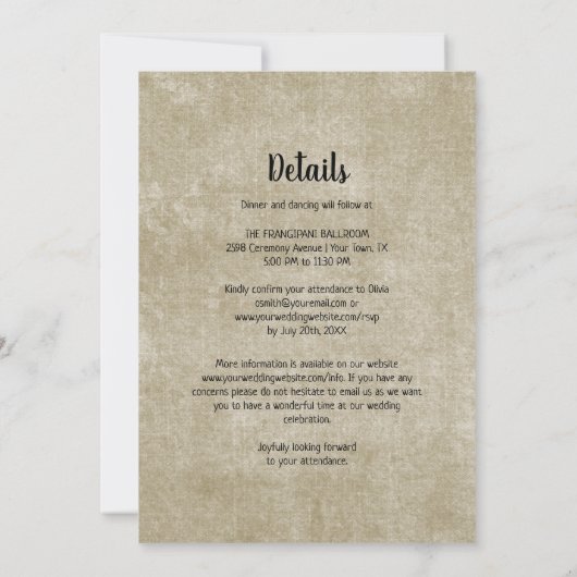 Alles in één rustieke zonnebloem bloemenbruiloft kaart (Achterkant)