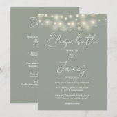 Alles in één Sage Green Chic String Lights Wedding Kaart (Voorkant / Achterkant)