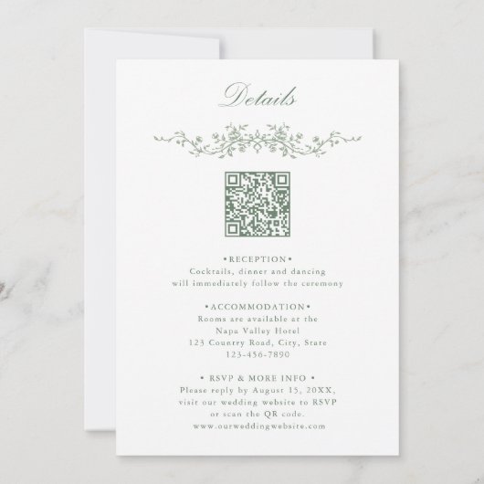 Alles in één salie Groene Franse Bloemen Huwelijk Kaart (Achterkant)