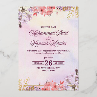 Alles in één saliegroene Franse bloemen bruiloftsi Folie Uitnodiging