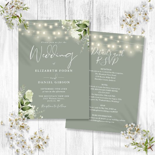 Alles in één saliegroene snoerlichtjes bloemige br kaart