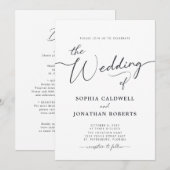 Alles in één steenkoolgrijze kalligrafie bruiloft  kaart (Voorkant / Achterkant)