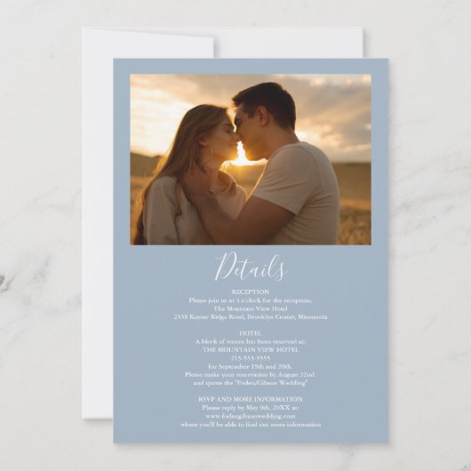 Alles in een stoffige blauwe groen foto bruiloft kaart (Achterkant)