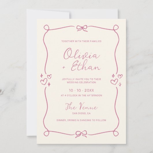 Alles in een stoffige roze hand getekende bruiloft kaart (Voorkant)