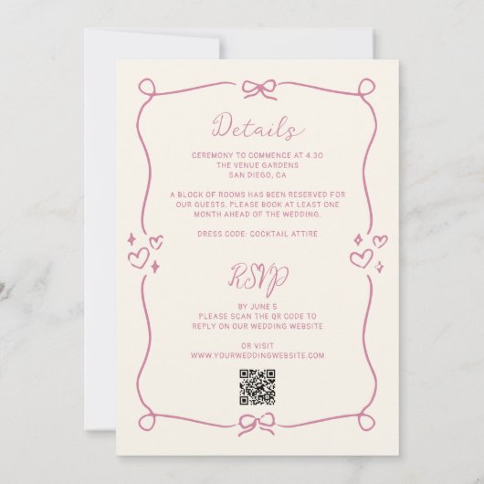 Alles in een stoffige roze hand getekende bruiloft kaart (Achterkant)