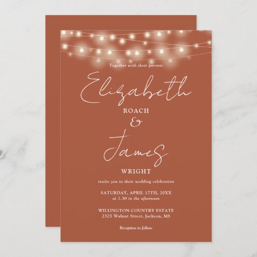 Alles in een Terracotta String Lights bruiloft Kaart (Voorkant / Achterkant)