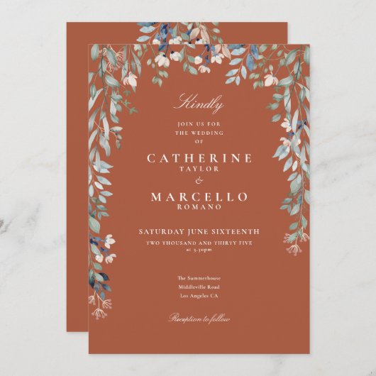 Alles in een terracotta wilde bloemen bloemenbruil kaart (Voorkant / Achterkant)