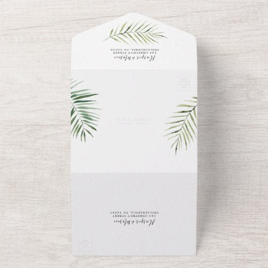 Alles in één tropisch Monstera Weddenschap All In One Uitnodiging (Buitenkant)