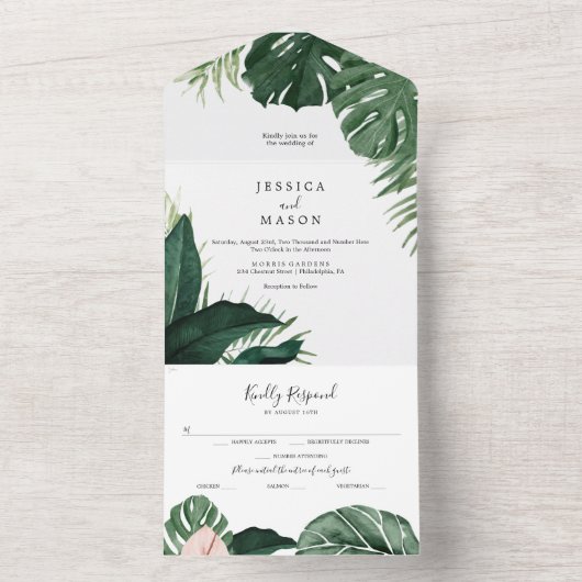 Alles in één tropisch Monstera Weddenschap All In One Uitnodiging (Binnen)
