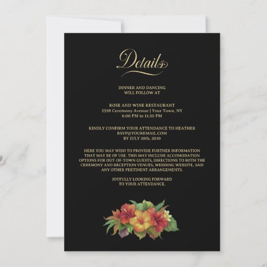 Alles in een tropische bloem zwarte bruiloft kaart (Achterkant)