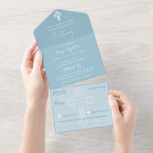 Alles in één uitnodiging Bloemenkruis Blauw Doopse (Afscheurbaar)