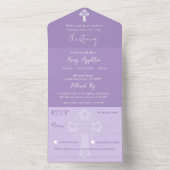 Alles in één uitnodiging Bloemenkruisdoop Lila (Binnen)