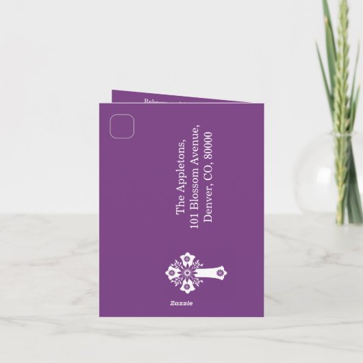 Alles in één uitnodiging voor de doop Kruis zoete  (Achterkant)