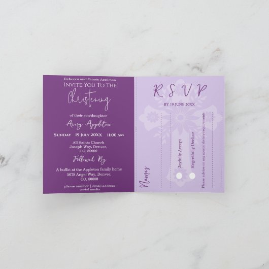 Alles in één uitnodiging voor de doop Kruis zoete  (Binnen)