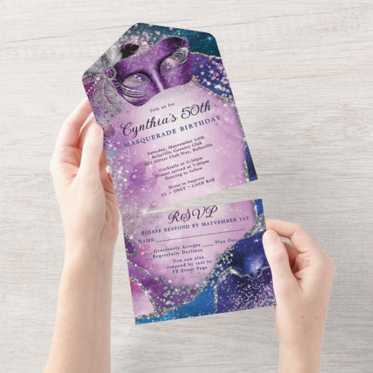 ALLES IN ÉÉN Uitnodiging voor Maskerade Feest  (Afscheurbaar)