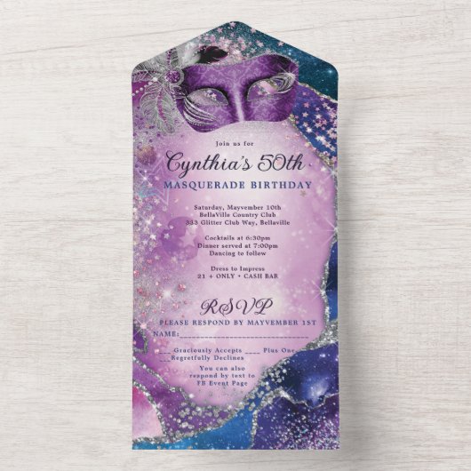 ALLES IN ÉÉN Uitnodiging voor Maskerade Feest  (Binnen)