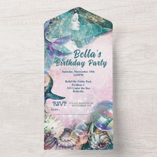 ALLES IN ÉÉN Uitnodiging Zeemeermin Onder de Zee (Binnen)