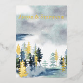 Alles in één | Vergulde Navy Waterverf Forest brui Folie Uitnodiging (Voorkant)