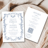 Alles in één Victoriaans Dusty Blue Wedding Monogr Kaart