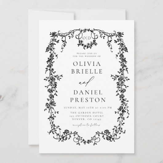 Alles in één Victoriaans Franse zwarte QR-code bru Kaart (Voorkant)