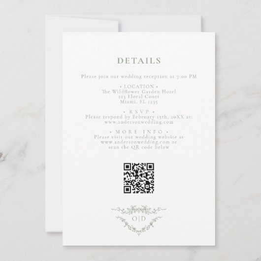 Alles in één Victoriaans Sage Green QR Code Weddin Kaart (Achterkant)