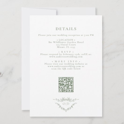 Alles in één Victoriaans Sage Green QR Code Weddin Kaart (Achterkant)