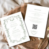 Alles in één Victoriaans Sage Green QR Code Weddin Kaart