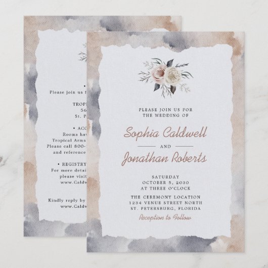 Alles in één Waterverf met puinroze rozen Kaart (Voorkant / Achterkant)