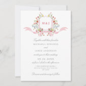 Alles in één Waterverf Regency Crest QR Wedding Kaart (Voorkant)