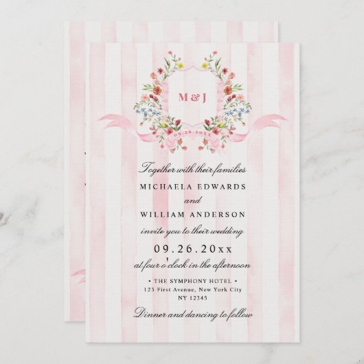 Alles in één Waterverf Regency Crest QR Wedding Kaart (Voorkant / Achterkant)