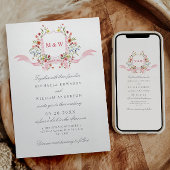 Alles in één Waterverf Regency Crest QR Wedding Kaart