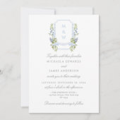 Alles in één Waterverf Regency Crest QR Wedding Kaart (Voorkant)