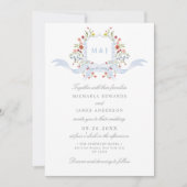 Alles in één Waterverf Regency Crest QR Wedding Kaart (Voorkant)