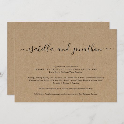 Alles in één weddenschap met RSVP en registratie Kaart (Voorkant / Achterkant)