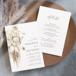 Alles in één Wild Boho Protea Pampas Grass Wedding Kaart<br><div class="desc">Dit alles in één trouwuitnodiging bevat geschilderde waterverf protea,  droog pampasgras,  witte antraums met wilde bloemen,  en trouwdetails op de rug. Voor meer geavanceerde aanpassing van dit ontwerp,  te klikken gelieve de BUTTON van het TOOL VAN HET ONTWERP BLAUW. Overeenkomende objecten zijn ook beschikbaar.</div>