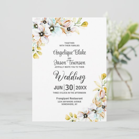 Alles in één Wildflower bruiloft Kaart (Staand voorkant)