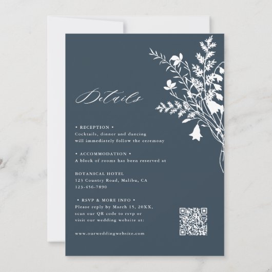 Alles in een Wildflower krans Navy bruiloft Kaart (Achterkant)