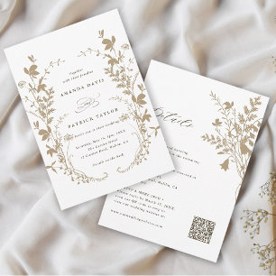 Alles in een Wildflower krans Tan & White bruiloft Kaart