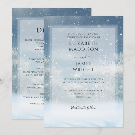 Alles in een winter sneeuw bos bruiloft kaart (Voorkant / Achterkant)