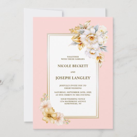 Alles in een witte bloem roze bruiloft kaart (Voorkant)