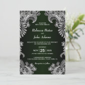 Alles in één witte kant groene bruiloft kaart (Staand voorkant)