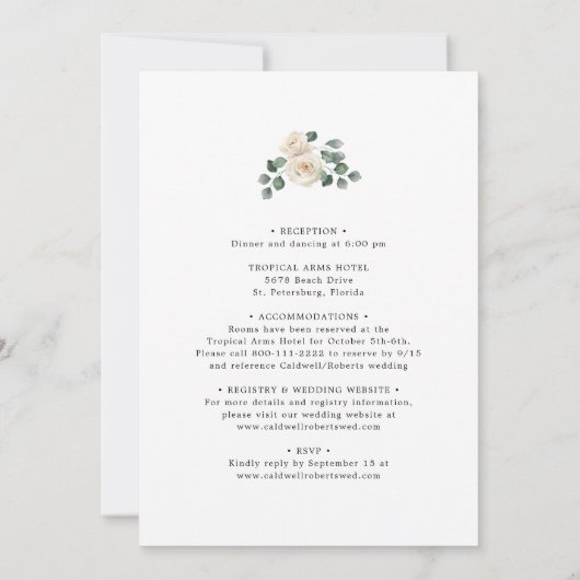 Alles in één witte rozen tropische bloemen bruilof kaart (Achterkant)