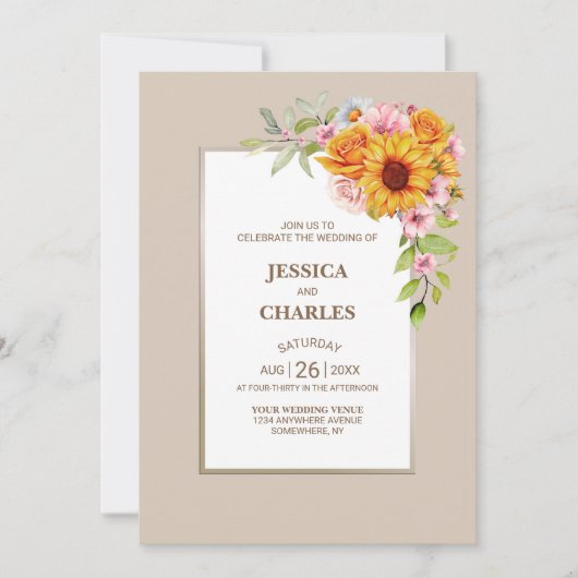 Alles in één zonnebloem bloem bruiloft kaart (Voorkant)
