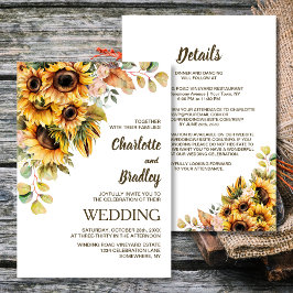 Alles in één zonnebloem bloemenbruiloft kaart