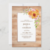 Alles in één zonnebloem bloemenhout bruiloft kaart (Voorkant)