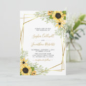Alles in één zonnebloem Greenery Gold Wedding Kaart (Staand voorkant)