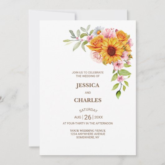Alles in een zonnebloem Roos bloemenbruiloft Kaart (Voorkant)