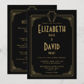 Alles in één zwart en goud 1920 Art Deco bruiloft Kaart (Voorkant / Achterkant)